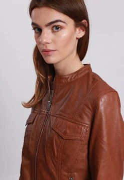 Lee Cooper Leather Jacket With Round Collar - 2 Zipped Side Pockets - - Leren Jas - Cognac -Stijl Verkoop 19fe01c704fa41768fa6c5e3fd402e4d