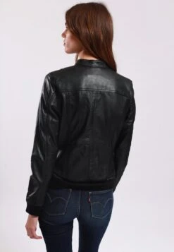 Lee Cooper Leather Jacket With Round Collar - 2 Zipped Side Pockets - - Leren Jas - Black -Stijl Verkoop 246f34e7cb9347678c37631bfa919fd5