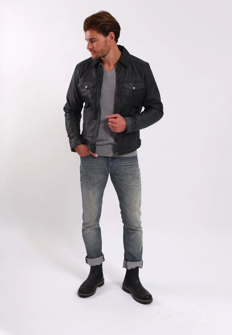 Lee Cooper Leren Jas - Vintage Black 2 Lee Cooper Leren Jas - Vintage Black - Afbeelding 2