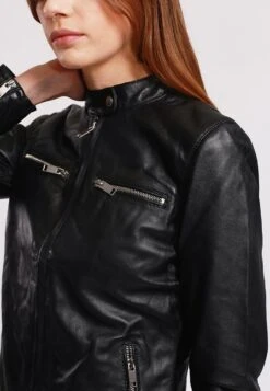 Lee Cooper Leather Jacket With Round Collar And Push Button Closure - - Leren Jas - Black -Stijl Verkoop 82eb9e61befc462baa656dde28c7664c