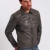 Lee Cooper Leather Jacket With Collar Shirt - 2 Split Side Pockets - - Leren Jas - Vintage Grey