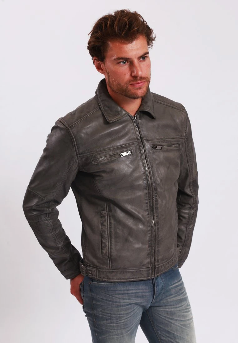 Lee Cooper Leather Jacket With Collar Shirt - 2 Split Side Pockets - - Leren Jas - Vintage Grey 1 Lee Cooper Leather Jacket With Collar Shirt - 2 Split Side Pockets - - Leren Jas - Vintage Grey