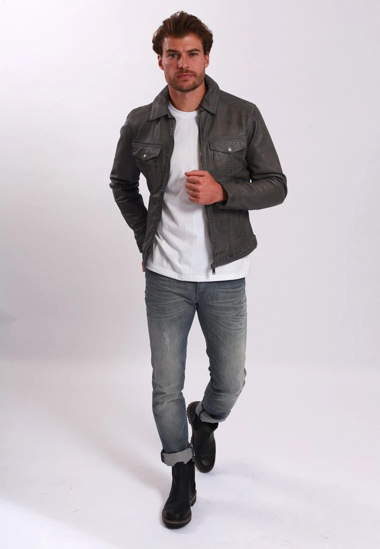 Lee Cooper Leren Jas - Vintage Grey 2 Lee Cooper Leren Jas - Vintage Grey - Afbeelding 2