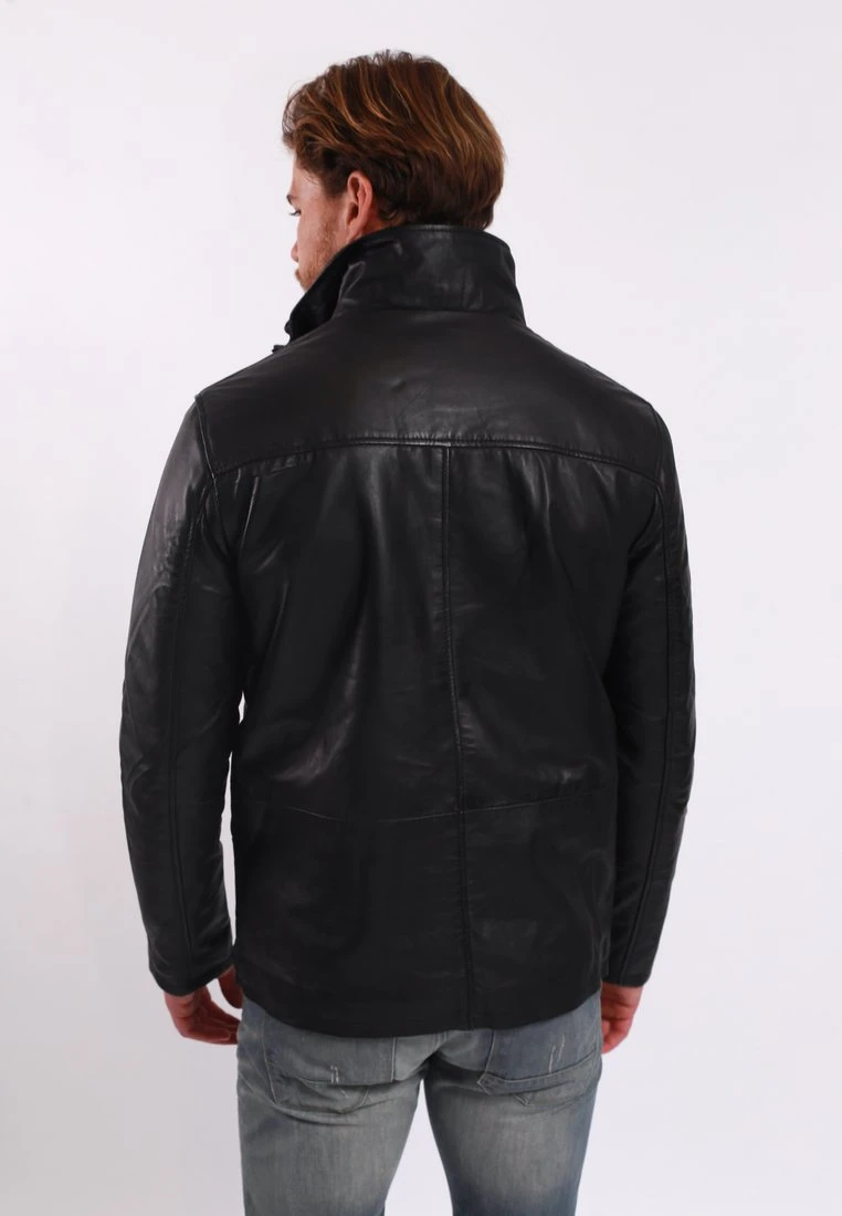 Lee Cooper Long Jacket With Collar Shirt - 2 SplitSide Pockets - Fr - Leren Jas - Black 3 Lee Cooper Long Jacket With Collar Shirt - 2 SplitSide Pockets - Fr - Leren Jas - Black - Afbeelding 3